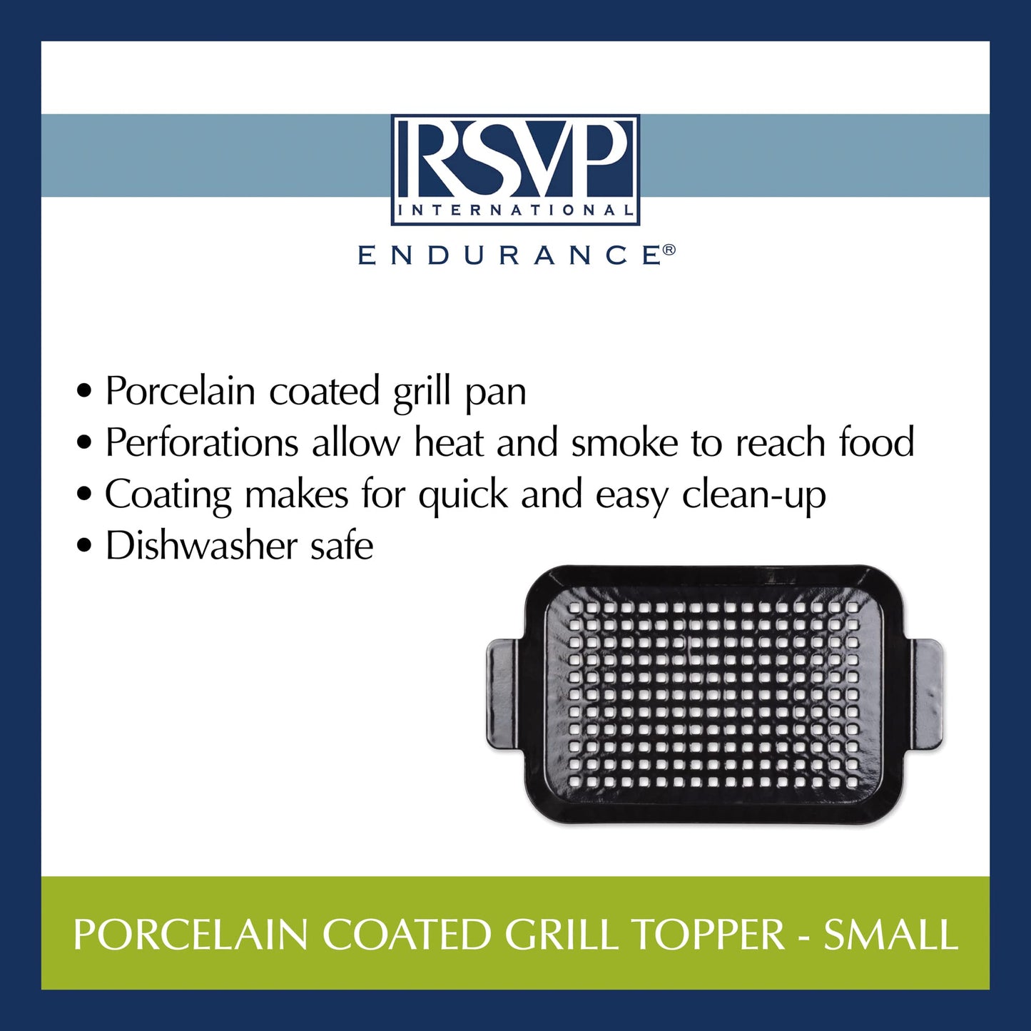 RSVP International Porcelain Coated Steel BBQ Grill Tray/Pan, Outdoor Barbeque Grilling Accessories for Cooking Fish & Vegetables, Dishwasher Safe, Small, 13x7.25"