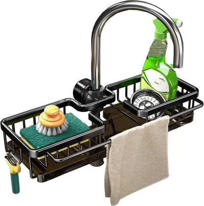 Sink Organizer Rack for Kitchen and Bathroom,Stainless Steel Detachable Hanging Faucet Drain Rack with Drip Tray Faucet