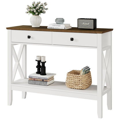 Lomojo Console Table,Sofa Table 13.8" D x 39.37" W x 31.5" HEntryway Table with 2 Drawers Storage Shelve Foyer Table for Entryway Farmhouse Hallway Tables (White)