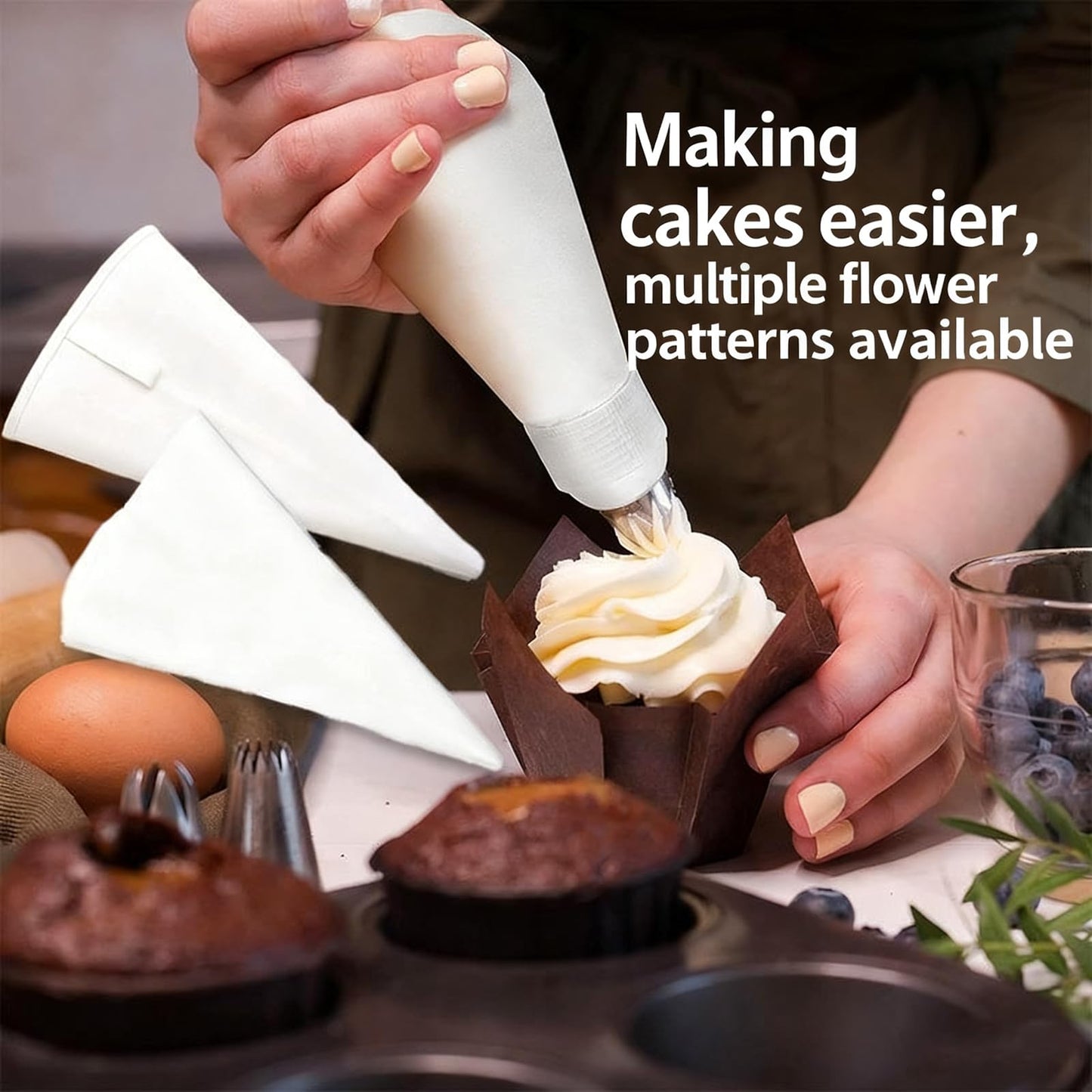Reusable Cotton Piping Bags and Tips Set- GleeAnt Frosting Piping Kit for Baking 6pcs Large Stainless Icing Tips for Cake Decorating- 16inch Pastry Bags,Coupler I Professional Cupcake Kit (11)