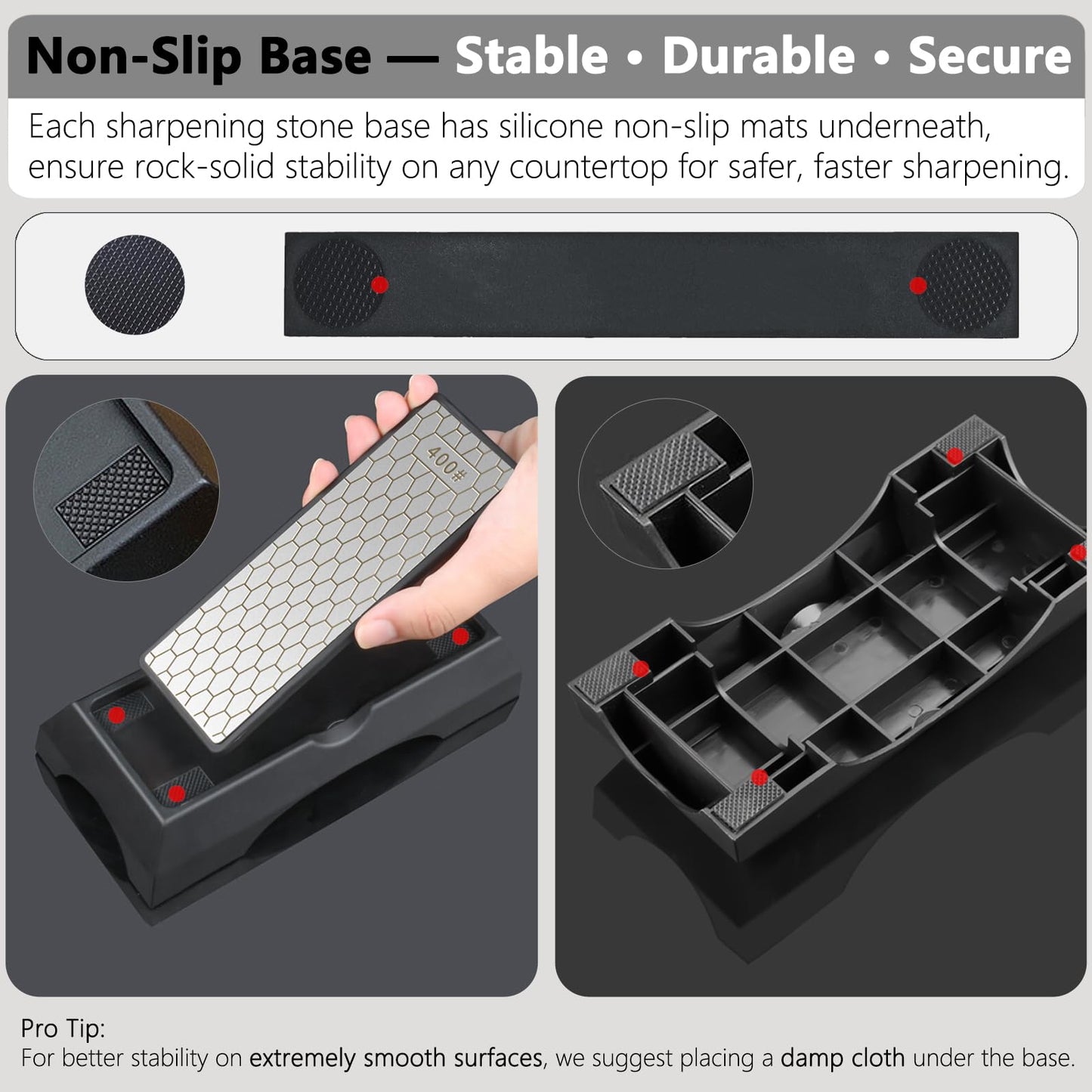 Diamond Sharpening Stone Set & Knife Sharpener Whetstone Kit, Double-Sided 400/1000 Grit Plate with Non-Slip Base & Angle Guide, Portable 3000 Grit Honing Tool for Kitchen Ceramic Knives