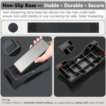 Diamond Sharpening Stone Set & Knife Sharpener Whetstone Kit, Double-Sided 400/1000 Grit Plate with Non-Slip Base & Angle Guide, Portable 3000 Grit Honing Tool for Kitchen Ceramic Knives