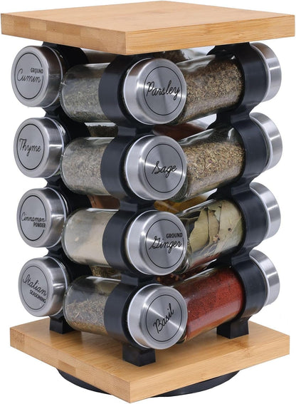 16 5-Year Countertop Orii Jar Rotating Bamboo Spice Rack with Spices Included & Spice Refill Program Compact Spice Rack