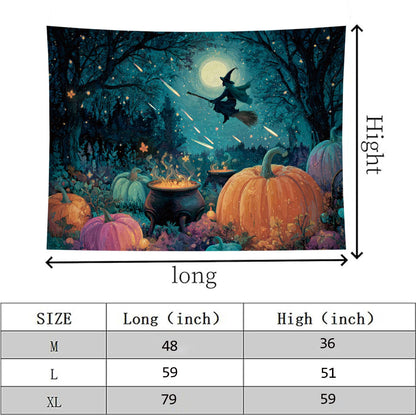 Liuzhouzai Halloween Pumpkin Tapestry Wall Hanging Broomstick-Riding Witch Personalized Background Living Room and Bedroom Wall Decoration 80 x 60 Inches