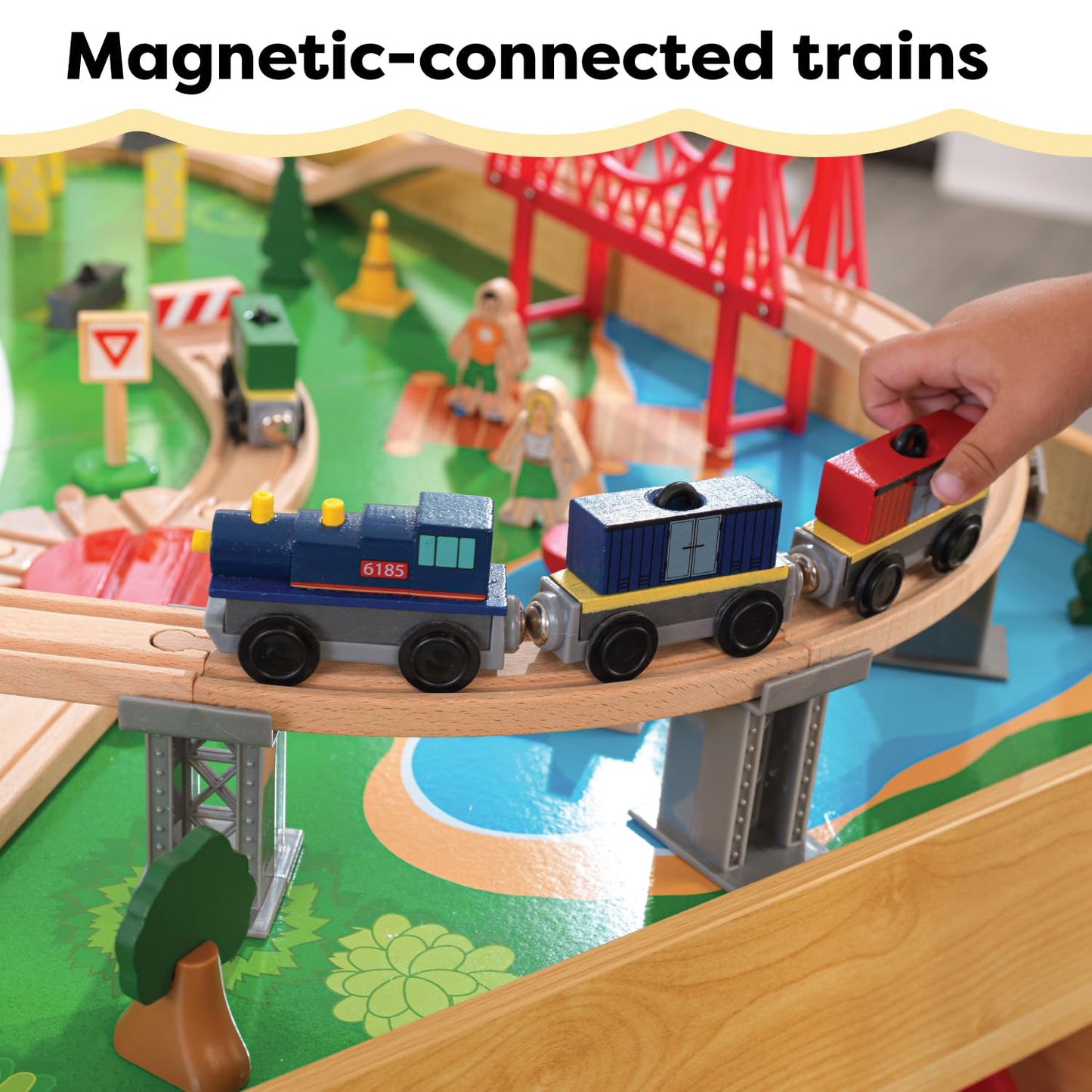 KidKraft Waterfall Mountain Wooden Train Set & Table with 120 Pieces, 3 Storage Bins