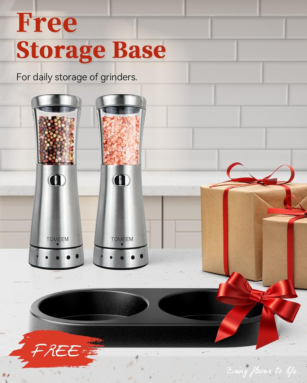 Set Set 4.5 oz 1.8" Electric Salt and Pepper Grinder with Storage Base, Stainless Steel Rechargeable Salt and Pepper