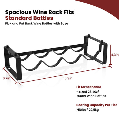 STAEVER Stackable 4 Bottles Wine Rack – Compact Metal Wine Holder for Countertop, Cabinet, Pantry, Bar, or Small Spaces – Small Freestanding Wine Storage Organizer for Tight Spaces (1 Tier, Black)
