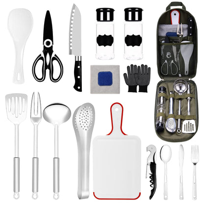 Haplululy Camping Kitchen Equipment Camping Cooking Utensils Set Portable Picnic Cookware Bag Campfire Barbecue Appliances Essential Gadgets and Accessories Suitable for Tent Campers,