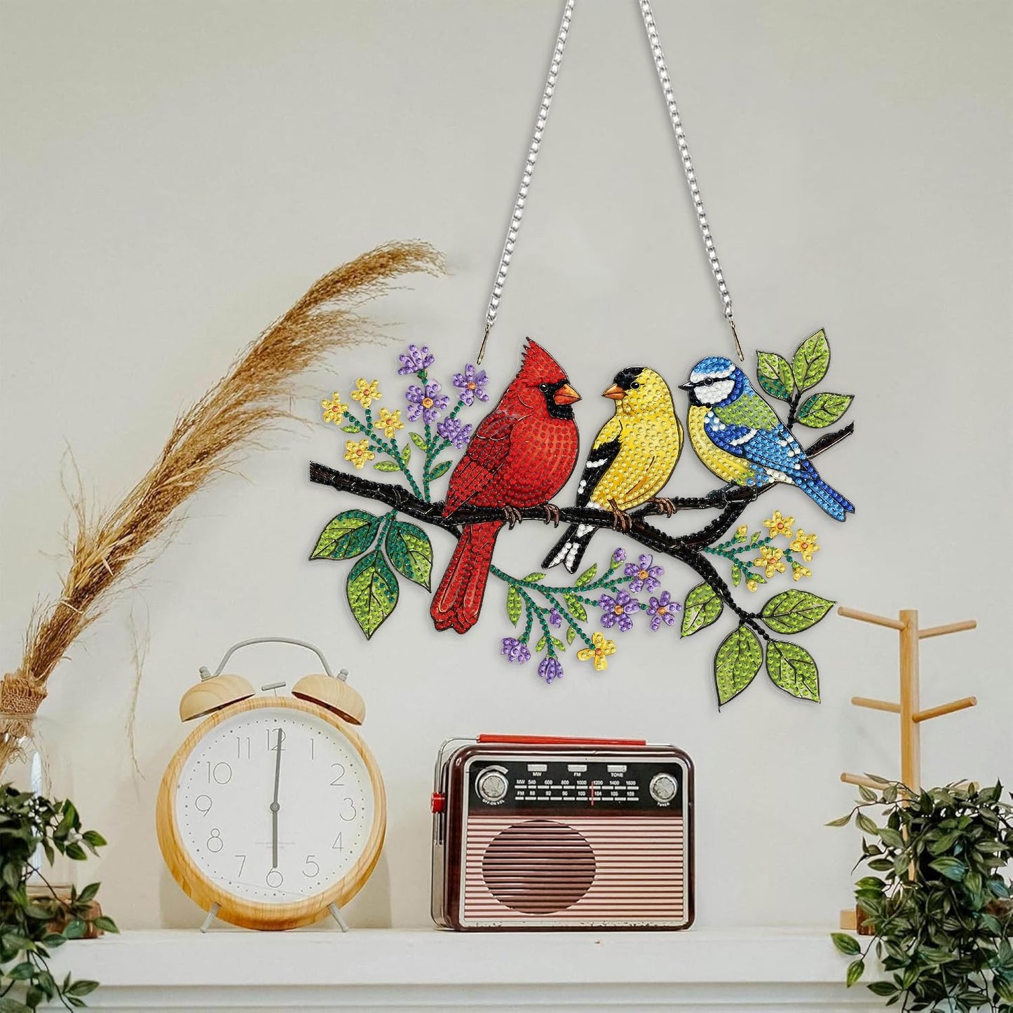 LPDJITO Bird Diamond Art Hanging Kits for Adults, Double Sided DIY Acrylic Diamond Art Painting Window Pendants Home Garden Wall Hanging Kits Hanging Ornament