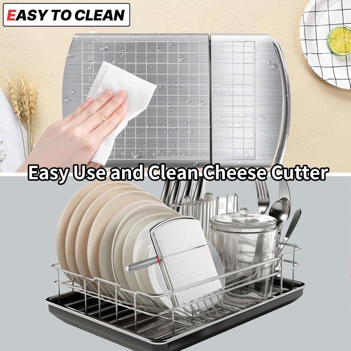 YIHAOSSING Cheese Slicer,Stainless Steel Cheese Cutter,Multipurpose Cheese Slicers with Grid Scale and Anti Slip Rubber Pads for cutting Cheese,Butter,Sausages,Bread