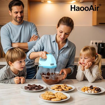 HaooAir Electric Handheld Mixer, 7-Speed Adjustable Kitchen Mixer, 5 Stainless Steel Accessories (2 * Dough Hooks, 2 * Beaters, 1 * Whisk), Perfect for Kitchen and Baking Food Mixers, Blue