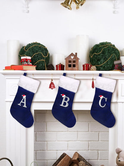 Wlflash 20 Inches Super Soft Plush Monogram Christmas Stockings Xmas Rustic Personalized Stocking Embroidered Letter Decoration for Decor