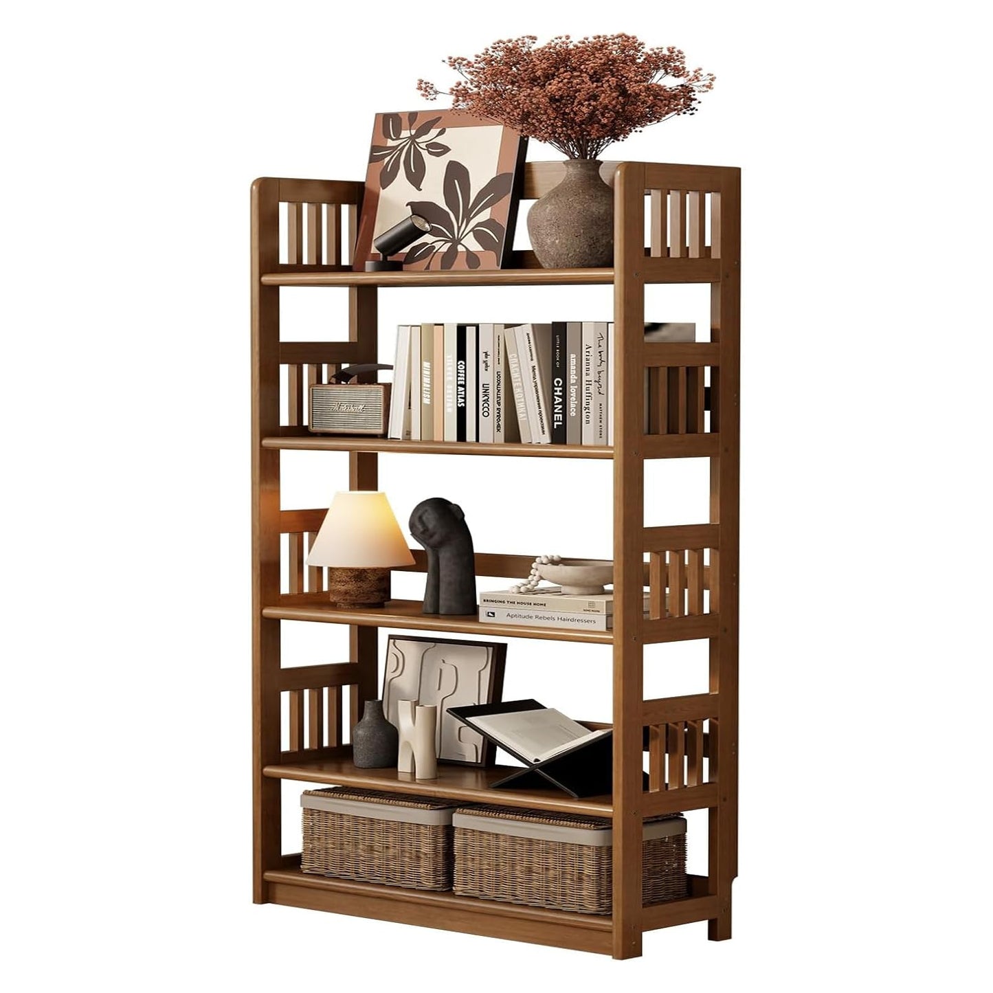 AnywaysWood 5-Tier Solid Wood Open Bookcase,Modern Display Bookshelf,Farmhouse Wide Etagere Bookcase, Freestanding Storage Cabinet for Study Room Office Living Room Flower Rack