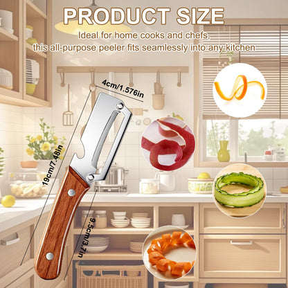 Multi-Functional Vegetable Peeler for Kitchen, 2 in 1 Stainless Steel Vegetable Peeler with Wooden Handle and Bottle Opener,Kitchen Tool for Fruit Apple Potato Carrot Pumpkin Papaya (2pcs)