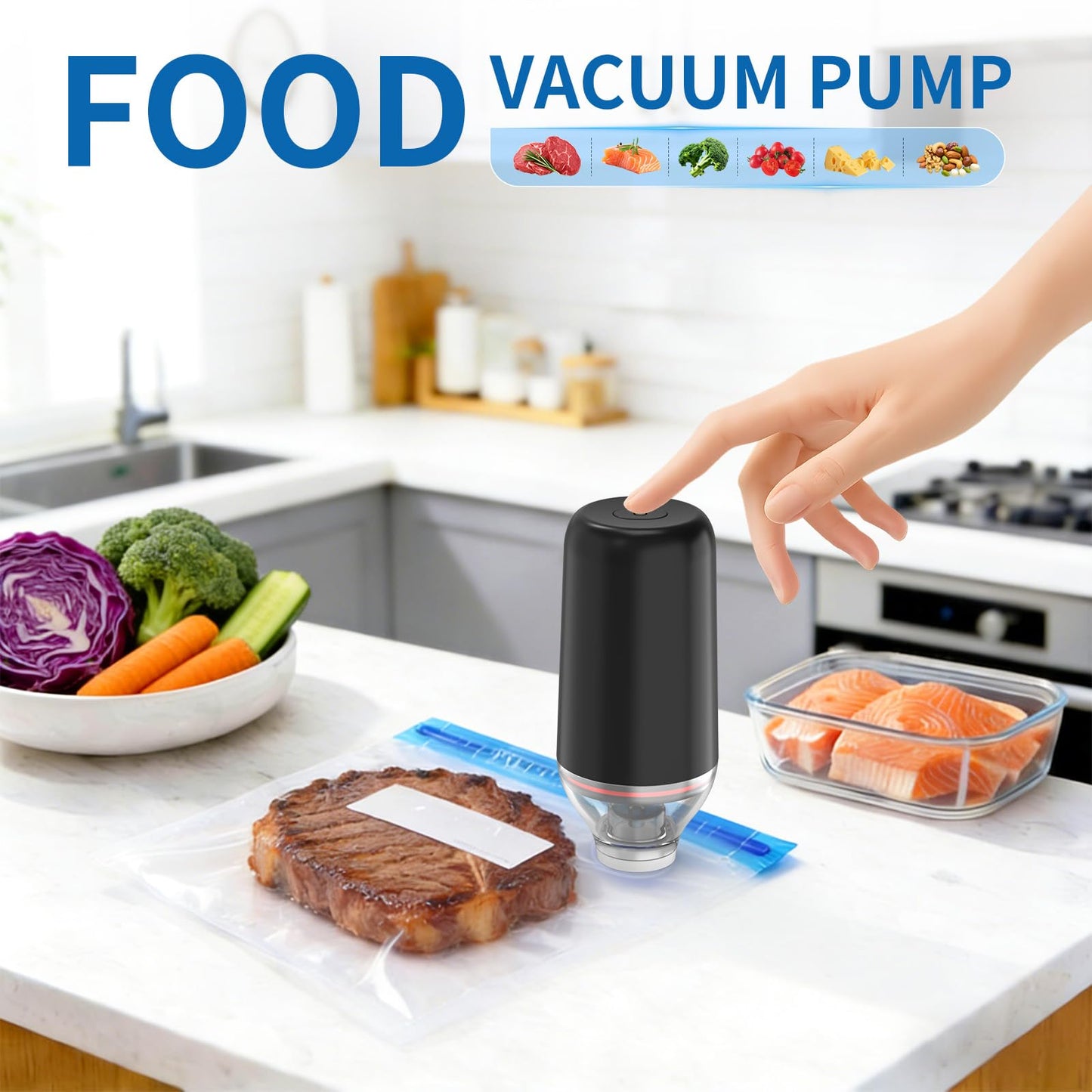 BAMCOO Handheld Vacuum Sealer, Sous Vide Vacuum Pump, Rechargeable Hand Held Vacuum Sealer for Food Storage, Camping, Sous Vide, Reusable Vacuum Bags Compatibility, Black(Pump Only)