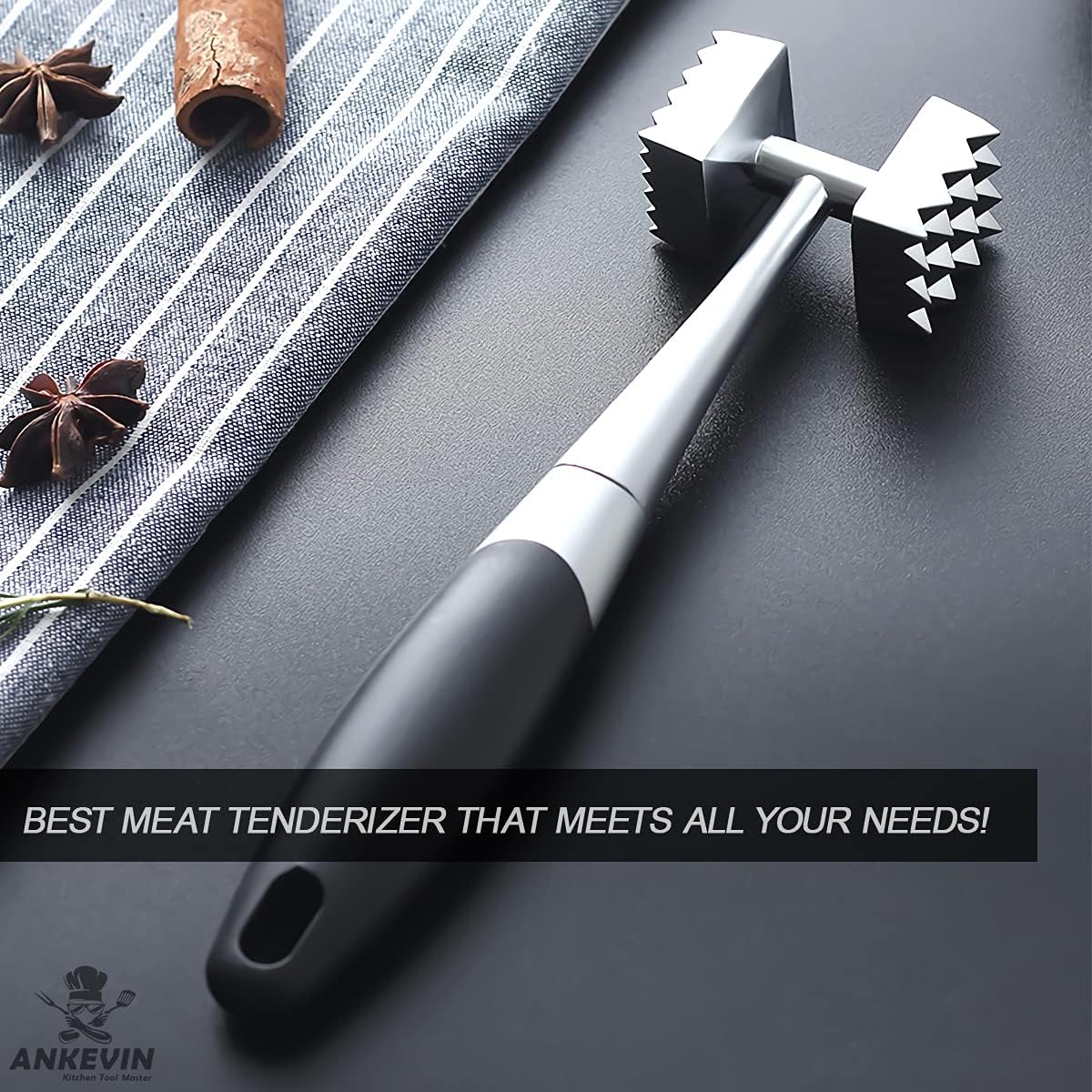 Meat Tenderizer Tool, 8.8 inches Dual-Sided Nails Meat Mallet with Rubber Comfort Grip Handle for Steak, Chicken, Fish