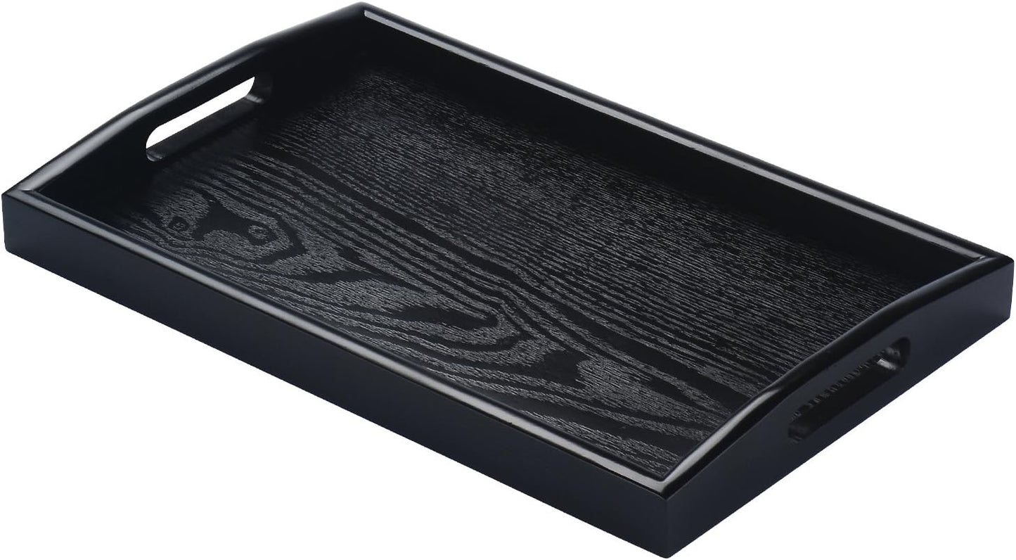 Rectangle Wooden Serving Tray - Breakfast Tray with Handles, Black, 14 by 9-Inch