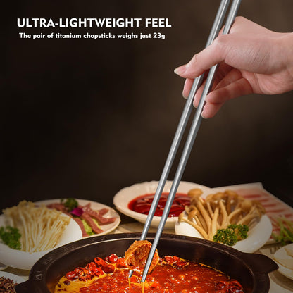 Pure Titanium Cooking Chopsticks, Extra Long 12.6 Inches - Reusable Hot Pot, Stir Fry and Pasta Kitchen Utensils -washer Safe (2 Pairs)