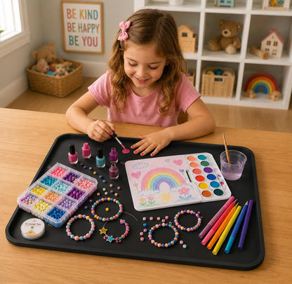 Silicone Art Mat for Crafts, 24"x16" Silicone Painting Mat to Keep Clean Protects Surfaces Perfectly for Crafts, Legos, Resin & Jewelry-Making, DIY Crafts Mat (Black)