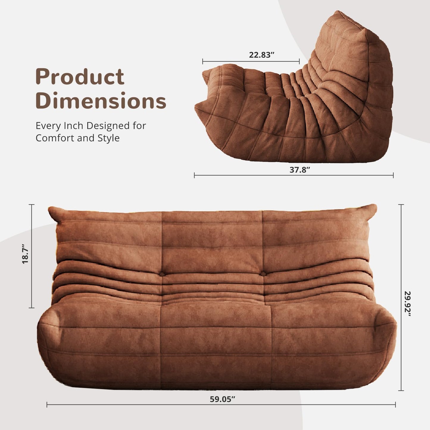 Aosaifen Bean Bag Chair - Corner Sofa, Fireside Chair Bean Bag Sofa Large Bean Bag Chair for Adults,Fireside Floor Couch for Living Room, Bedroom, Gaming (Yellow, Single) (Brown, Loveseat)