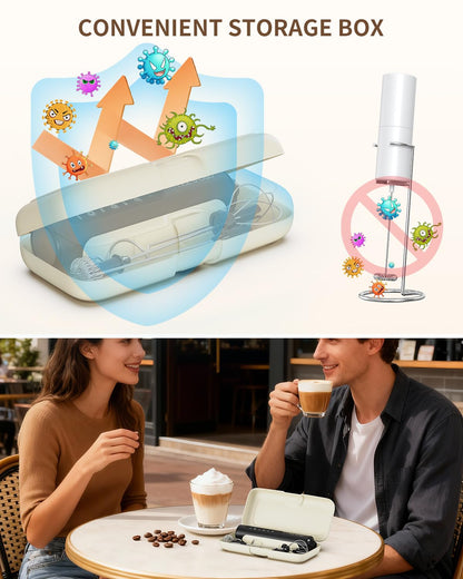 CIRCLE JOY Rechargeable Handheld Milk Frother Wand with 3 Variable Speeds, 3 Whisks and Storage Box, Electric Drink Mixer for Latte, Cappuccino, Hot Chocolate, Eggs and Protein Powder, Black