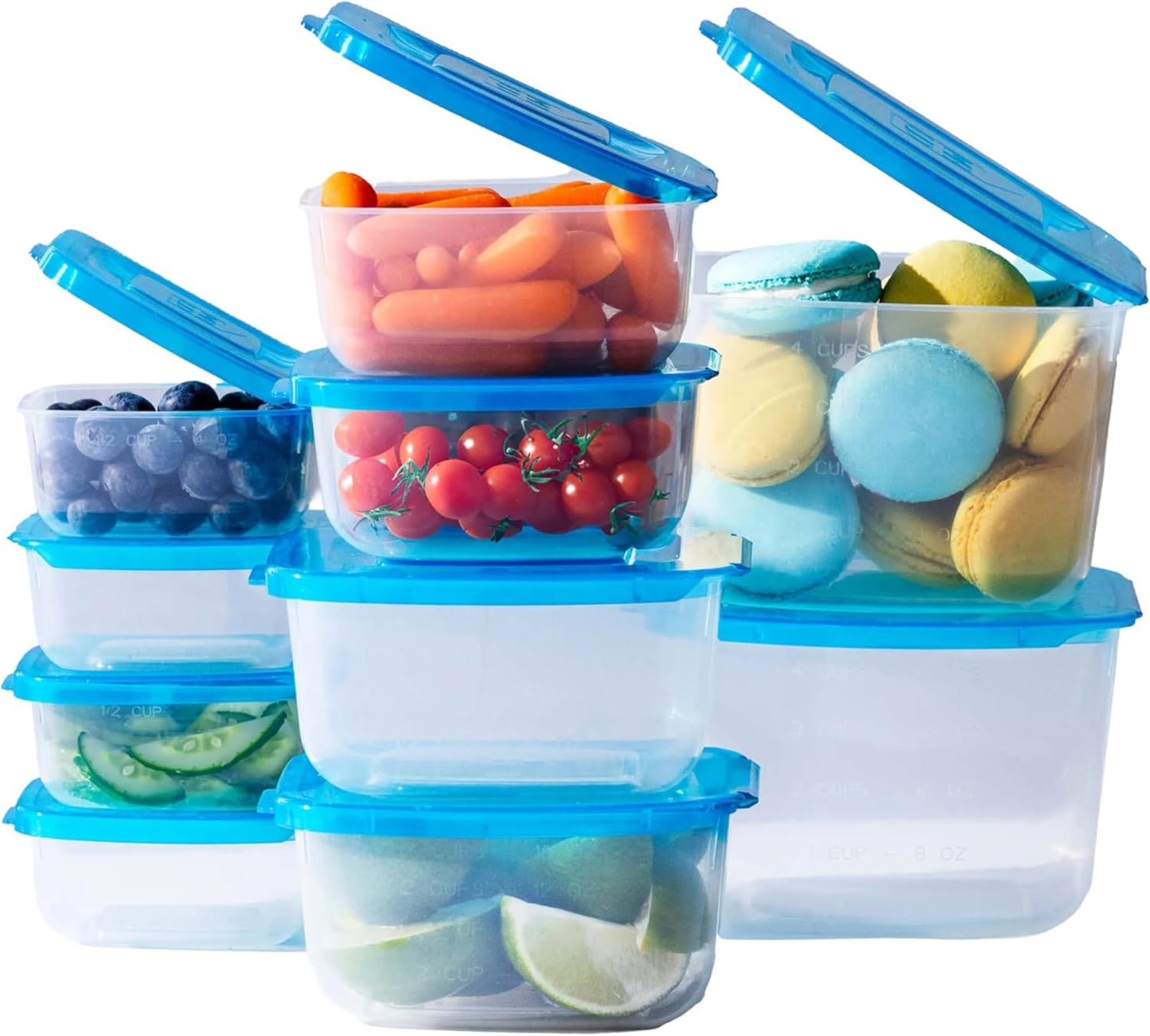 Premium Food Storage Containers, 10 Pack, Permanently Attached Plastic Lid, Space Saving Organization