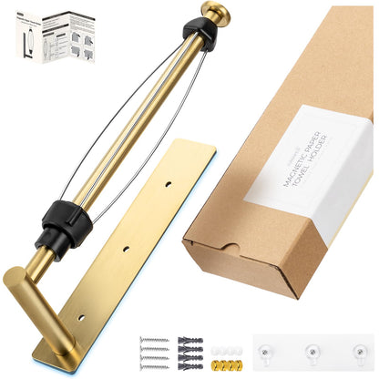 INMAKER Magnetic Paper Towel Holder, Strong Magnet Paper Towel Holder for Fridge, Kitchen, RV, Garage, Grill with Self Adhesive Wall Mount and Screws, One Hand Tear with Adjustable Damping (Gold)