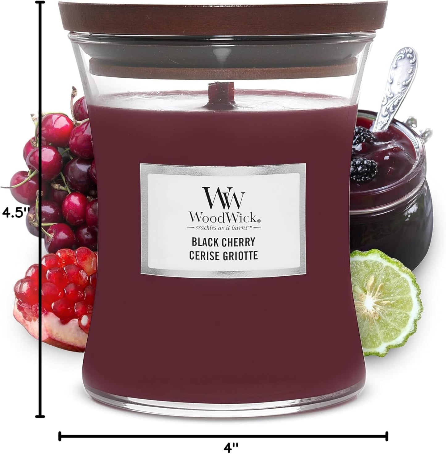 WoodWick Medium Hourglass Candle, Black Cherry - Premium Soy Blend Wax, Pluswick Innovation, Made in USA