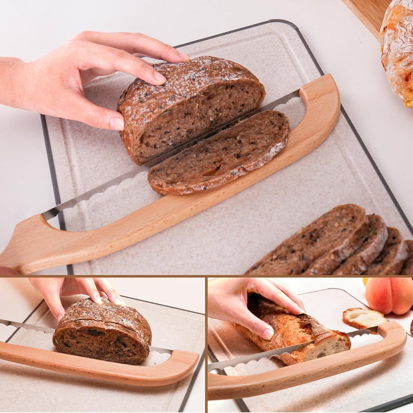 Woodever Bread Knife, 2 Pack Bread Slicer for Homemade Bread, 16'' Wooden Sourdough Bread Knife with Bow Design, Premium Stainless Steel Serrated Bread Cutter for Bagels and Baguettes (2 Pack)
