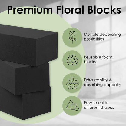 XCEL Floral Foam for Flower Arrangements Floral Foam Blocks - Reusable, Weather Resistant Craft Foam Fresh & Artificial Flower Arrangements, Styrofoam Block (Black 9" x 3" x 3" - 4 Pack)