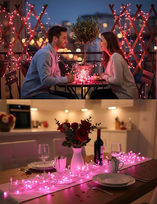 BOHON Pink LED String Lights, 17 Feet White Wire Christmas Lights, 50 Bulbs, Indoor Outdoor Valentine's Day Holiday Wedding Decorative Lighting Valentine Day Decor
