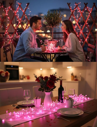BOHON Pink LED String Lights, 17 Feet White Wire Christmas Lights, 50 Bulbs, Indoor Outdoor Valentine's Day Holiday Wedding Decorative Lighting Valentine Day Decor