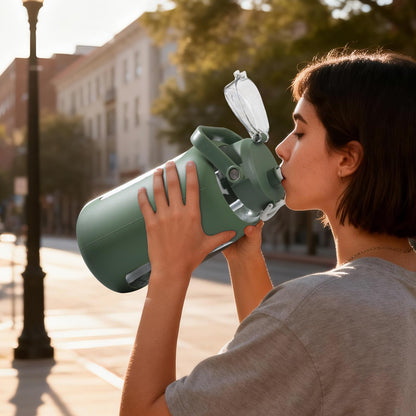 kytffu 84oz Glass Water Bottle with Straw, 2.5 Liter Large Water Bottle with Silicone Sleeve and OZ Marker, Wide Mouth Gallon Glass Bottle with 2-in-1 Lid, Leakproof Water Jug for Gym Home, Olive