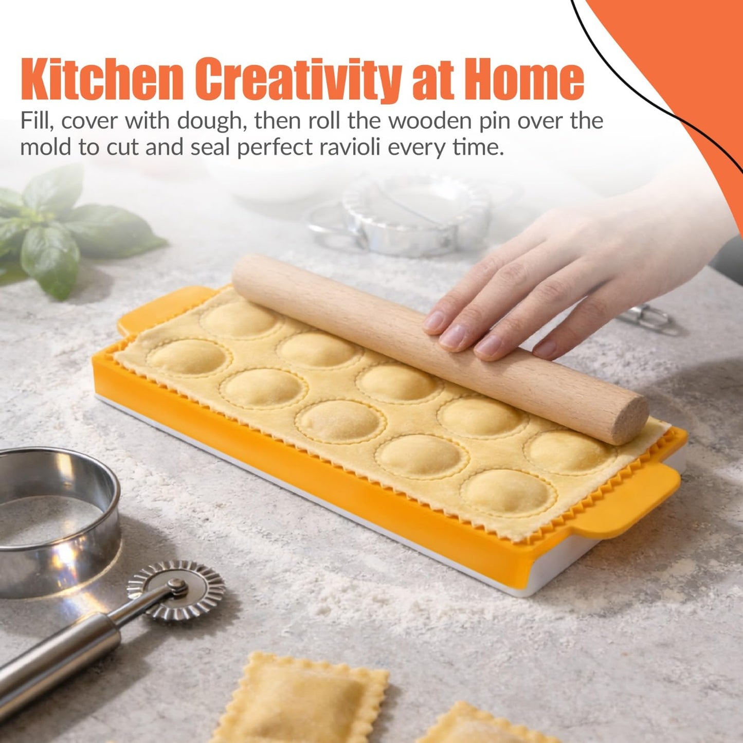 Ultimate Ravioli Maker Press & Dumpling Maker Kit - 10-Hole Ravioli Mold, Pasta Roller, Pastry Wheel & Pierogi Press - Stainless Steel Empanada Maker Machine & Pasta Making Tools for Kitchen (Round)