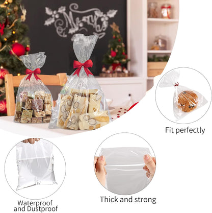 100 Pcs Clear Flat Cello Cellophane Treat Bags 6 in x 4 in (1.4mil) for Bakery, Cookies