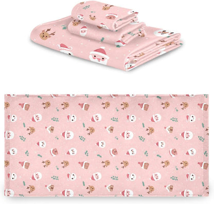 Set 3 Sets Pfrewn Christmas Winter Towels of Christmas Symbol with Pink Bathroom Towel Soft Absorbent Bath Hand Towels