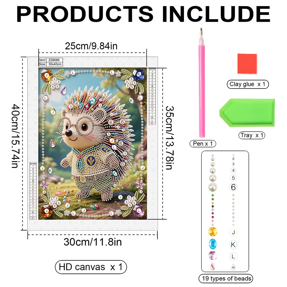 Kulvci Hedgehog DIY 5D Pearl Painting Kit, Diamond Painting Kit for Adults Beginner, Bead Art Kits All-Pearl Dot Painting for Wall Decor, Creative Stress Relief Gift Home Decor,12 × 16 inch