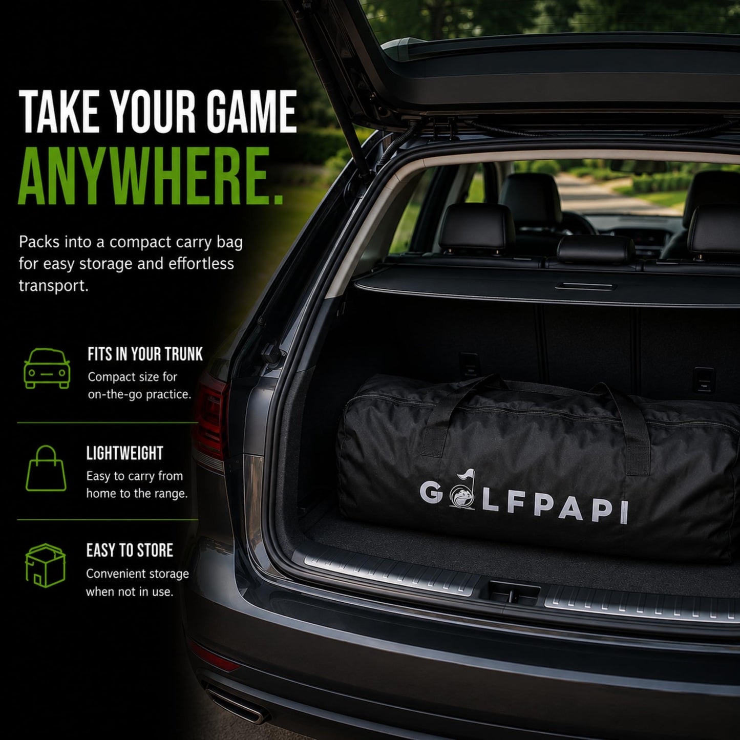GOLF PAPi Mobile Golf Simulator Net – 10ft Compact Practice Net with Steel Frame & Impact Screen – Indoor & Outdoor Golf Training for Backyard, Garage & Home Sim Setup