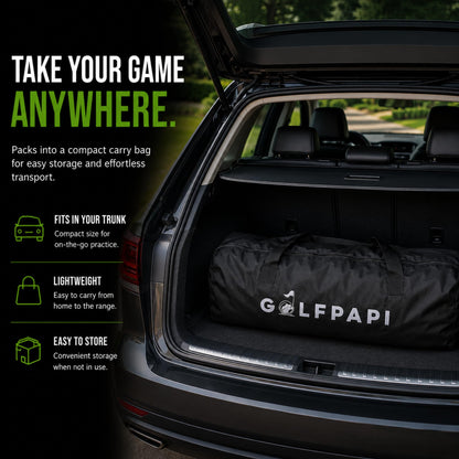 GOLF PAPi Mobile Golf Simulator Net – 10ft Compact Practice Net with Steel Frame & Impact Screen – Indoor & Outdoor Golf Training for Backyard, Garage & Home Sim Setup
