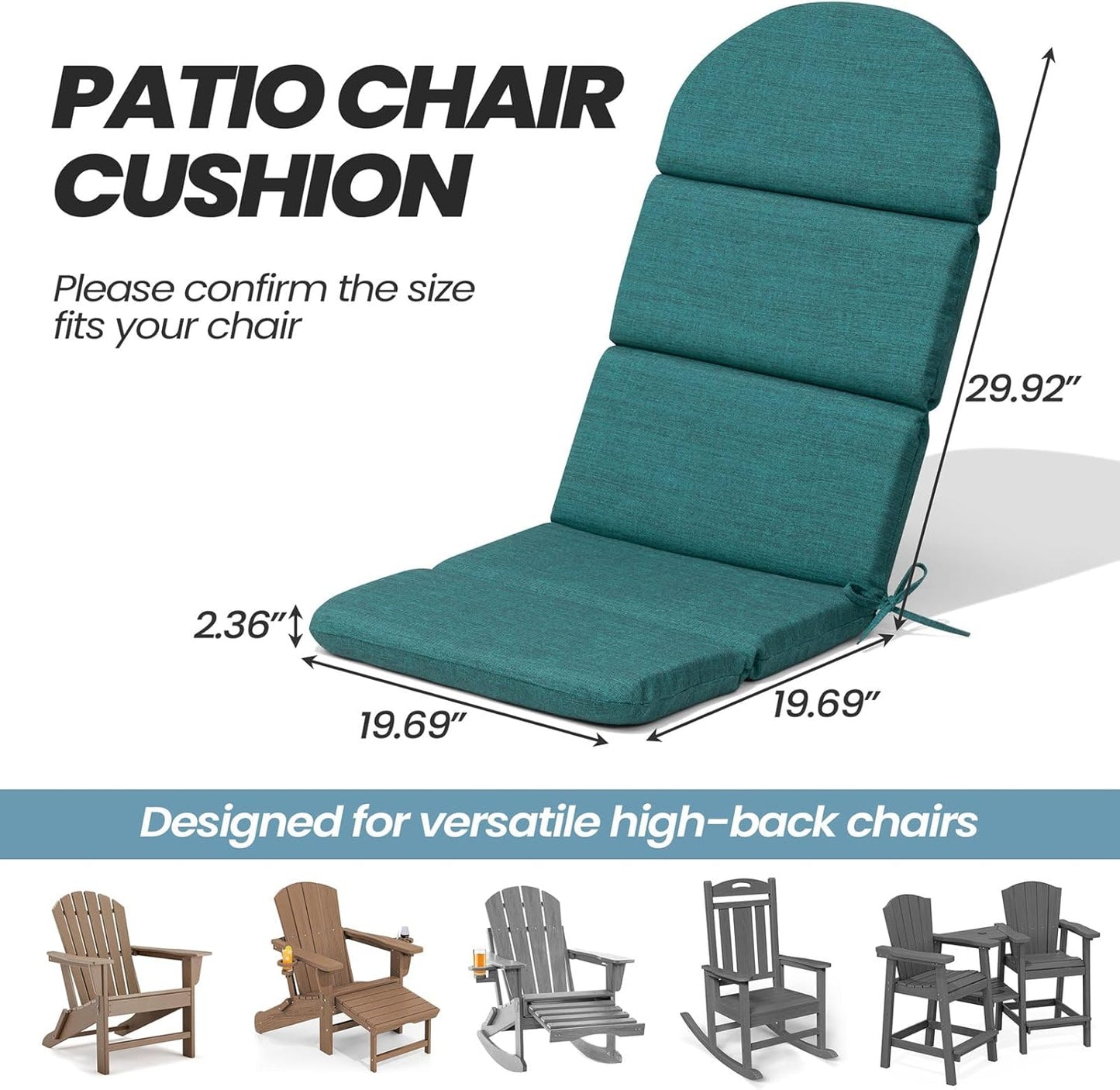 50x19.6 Inch Crestlive Adirondack Chair Cushion, Water Repellent, Fade Resistant, High Back Outdoor Rocking Chair