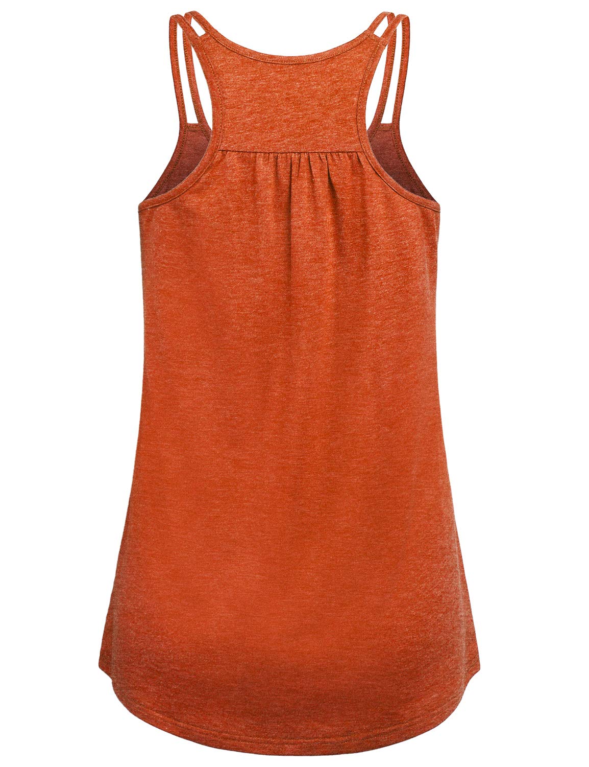 Hibelle Workout Tops for Women, Racerback Spaghetti Strap Tank Tops Loose Fit Ribbed Flowy Sleeveless Activewear Ruched Scoop Neck Fitness Workout Clothes Plus Size Summer Dress Orange L