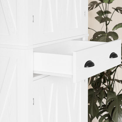 IRONCK Kitchen Pantry Storage Cabinet 72.6" H x 24" W, with Barn Doors, Drawer, 4 Adjustable Shelves, Freestanding Cupboard, Laundry, White