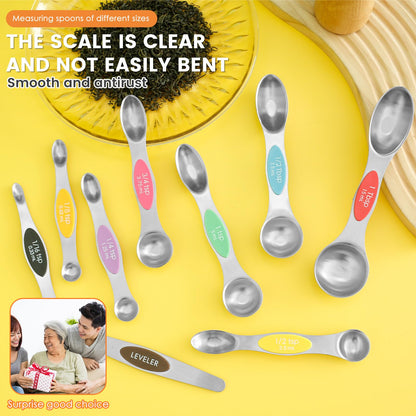 Magnetic Measuring Spoons Stainless Steel Double Sided Teaspoon Easy to Clean Measuring Spoons Nesting Teaspoons Solid Nesting Tablespoon Teaspoon for Liquid Ingredients (Colorful Set of 2)