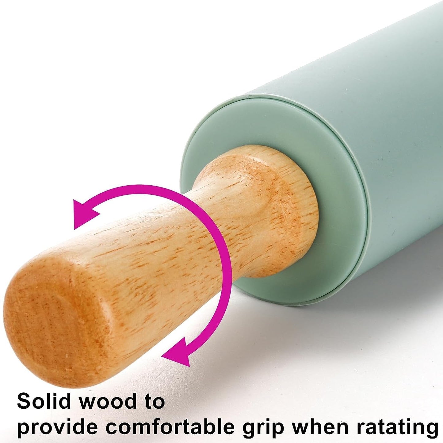Yopay 4 Pack Silicone Rolling Pin for Baking, Non Stick Large 17 Inch Roller with Wood Handle for Tortillas Dough, Pizza, Pie, Pastries, Pasta, Cookies, Good Grips, Easy to Wash