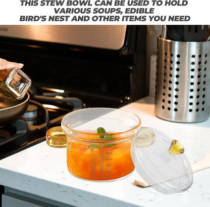 CALLARON Glass Saucepan, 300ml Stovetop Milk Butter Warmer with Cover and Dual Handle