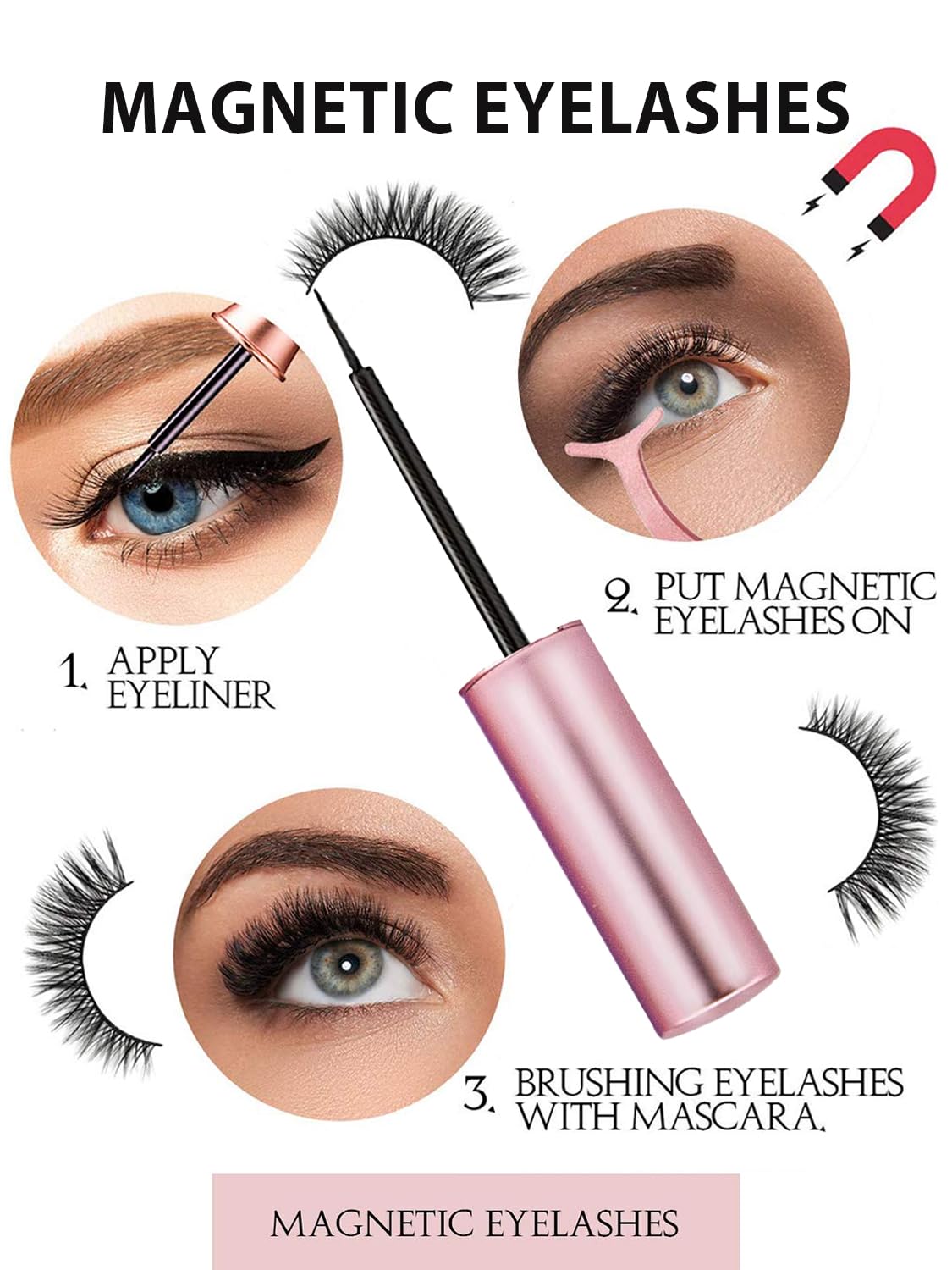 Sikkis Magnetic Eyelashes with Eyeliner - Magnetic Eyelashes Mink Look Kit, Mixed 3D Mink Reusable False Lashes with Applicator, No Glue Needed -5 Pairs