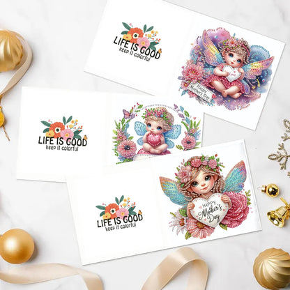 MaiYiYi 6 Pack DIY Happy Mother's Day Diamond Art Cards Rose Girl Diamond Painting Greeting Cards Dog Diamond Art Cards with Envelopes for Mother Grandma Friends Family