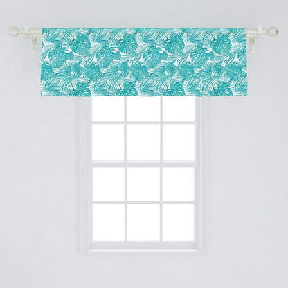 Lunarable Pale Blue Window Valance, Tropical Summer Camouflage Pattern with Palm Tree Leaves, Curtain Valance for
