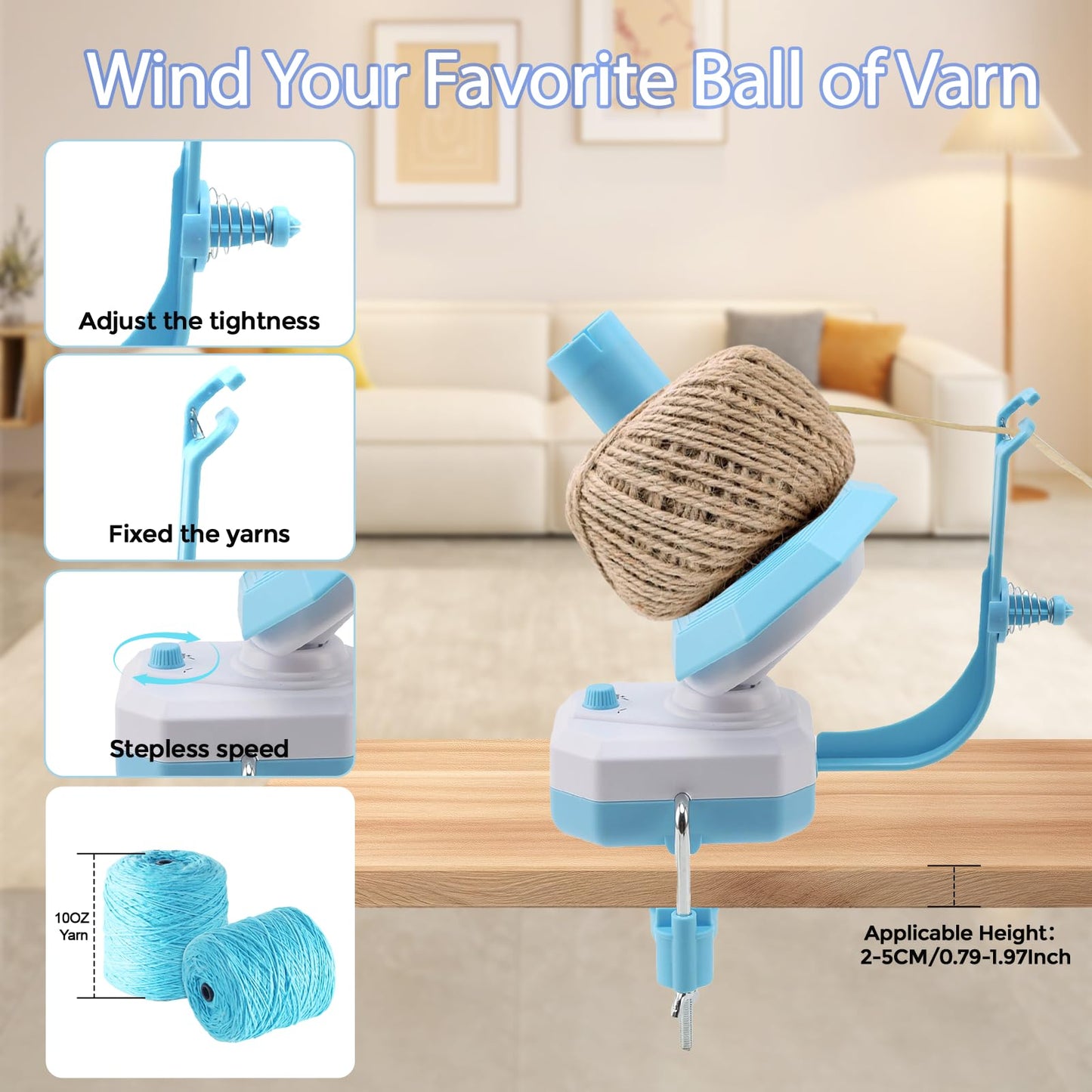 Spalivivre Electric Yarn Ball Winder, Automatic and Stepless Speed Yarn Winder, 10 oz Large Capacity, Easy to Use, Upgrade Yarn Spinner for Knitters and Crochet Lovers