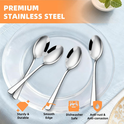 4-Piece Soup Spoons Set, 8.26" Stainless Steel Large Dinner Spoon with 5.5" Long Handle for Soup, Cereal, Dessert, Serving, Dishwasher Safe